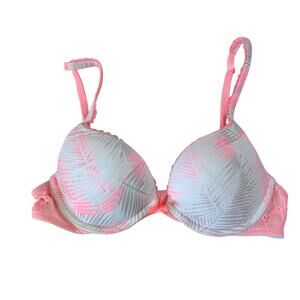 Victoria Secret Bra Body Size 32 B Push Up Pink White Tropical Print